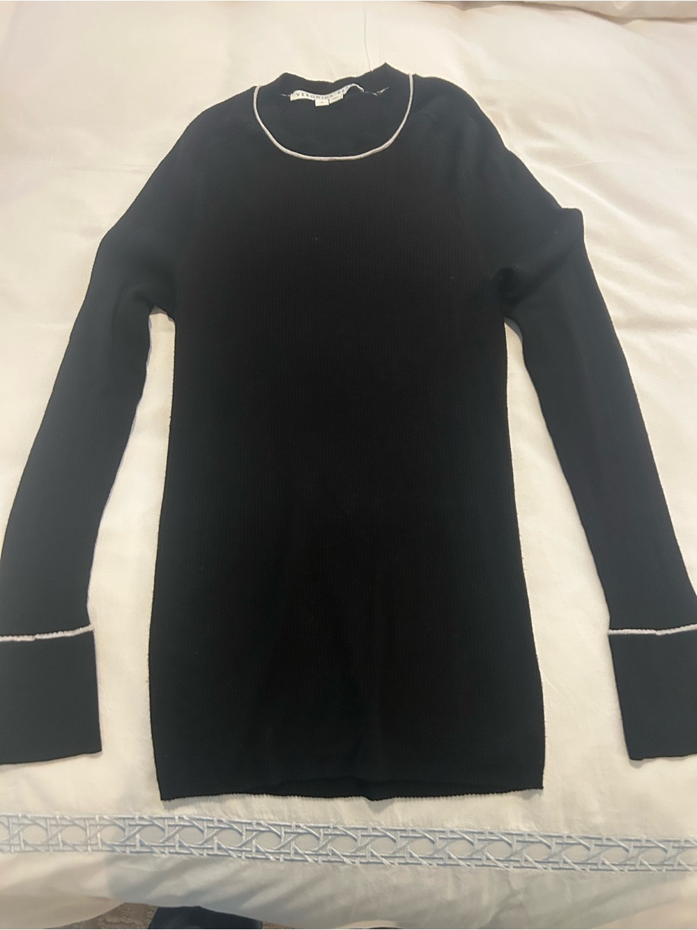 Black Ribbed Long-Sleeve with white piping on neck and arms Size M